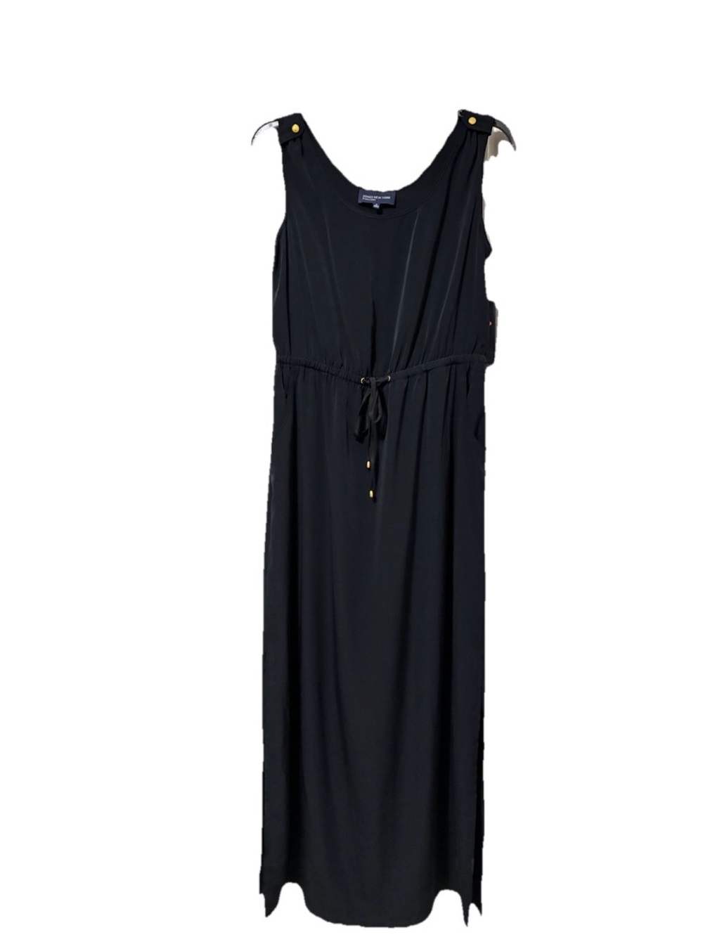 Jones New York Black Sleeveless Maxi dress with Drawstring & Gold Accents Size 6